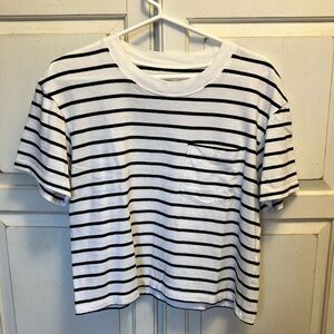 Madewell Easy Crop Pocket Tee in Black and White Stripes - Size M
